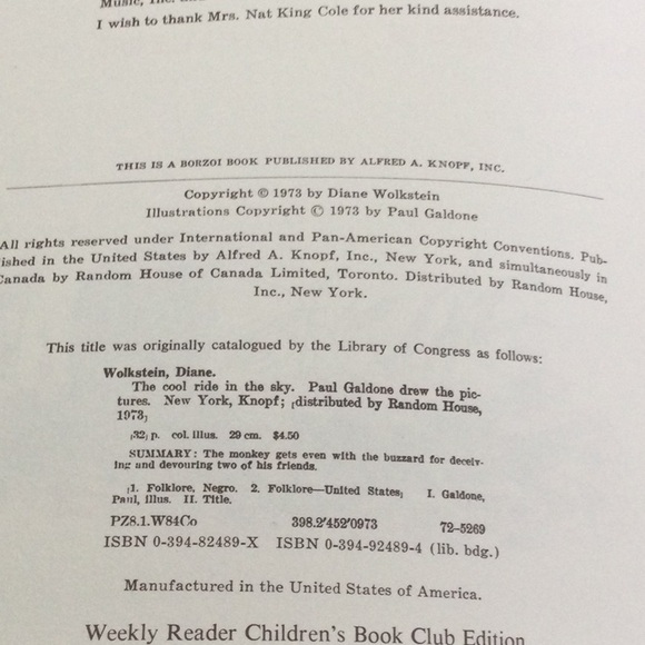 The Cool Ride in the Sky. 1973 book. Thanks to Mrs. Nat King Cole. - Picture 7 of 11